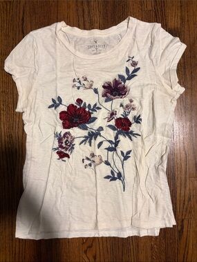 Women's Cream Floral Embroidered Tee